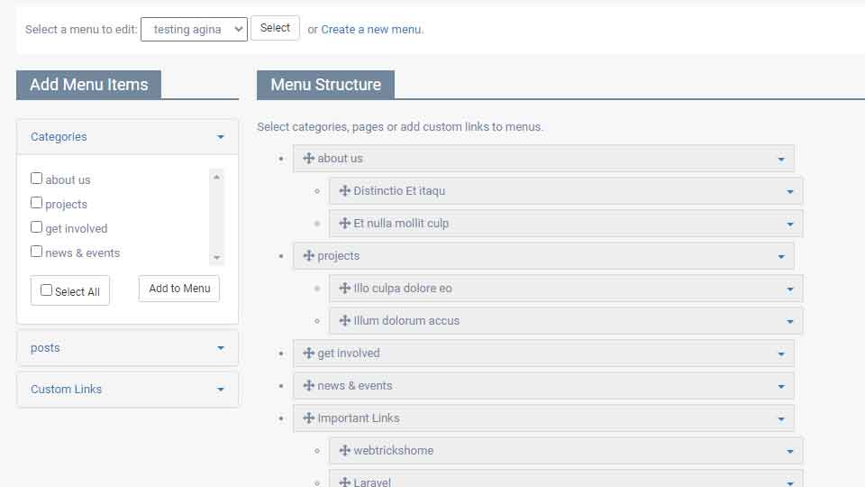How to create multilevel drag and drop menu in laravel like wordpress without packages?